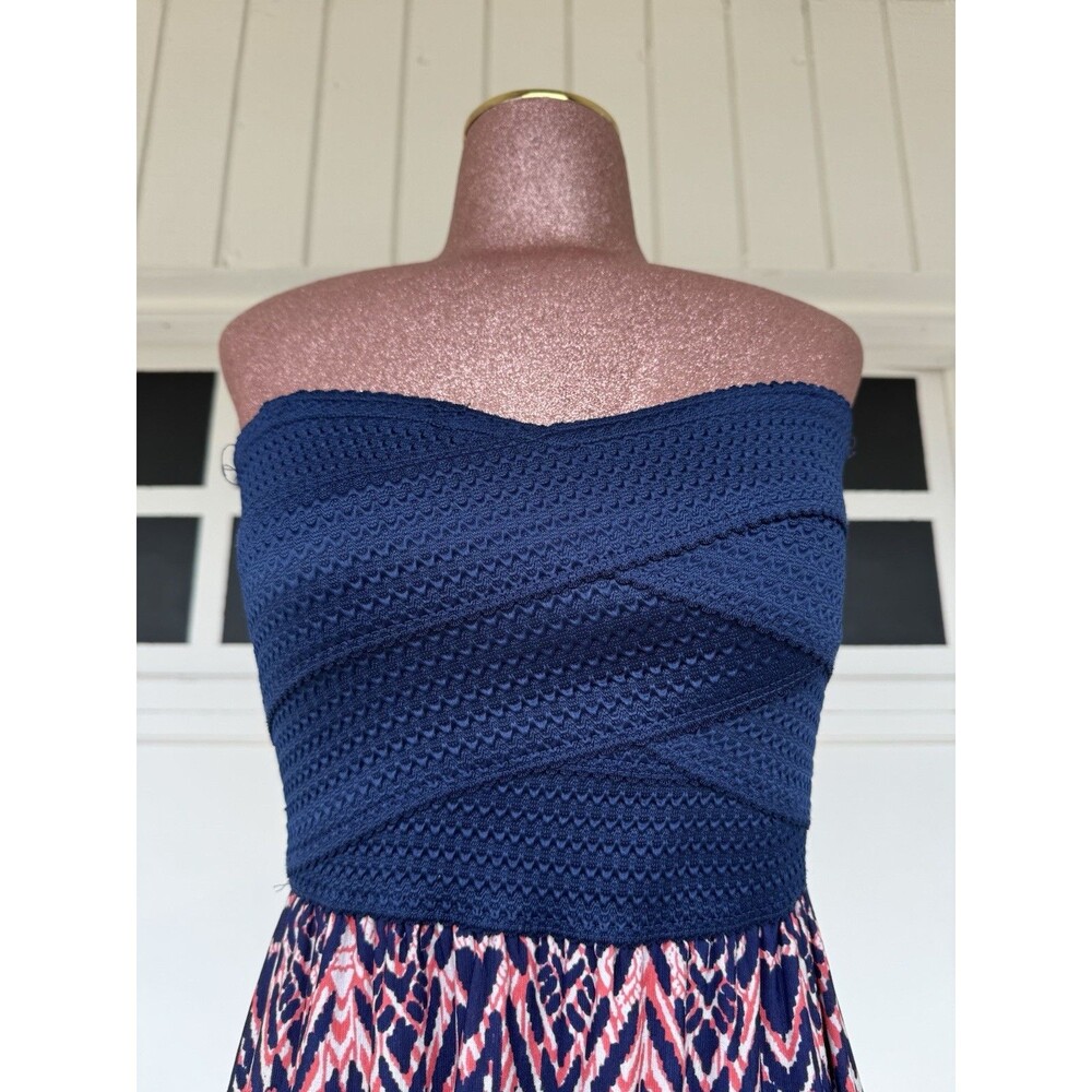 Trixxi Strapless Sweetheart Bandeau Maxi Dress Blue Navy Coral Pink Silicone SM - Picture 2 of 6